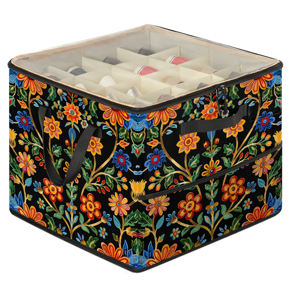 Herdesigns Mexico Floral Shoe Storage Organizer for Closet, Foldable Shoe Storage Box with Clear Lid & Adjustable Dividers, Space Saving Shoes Holder, Shoe Containers