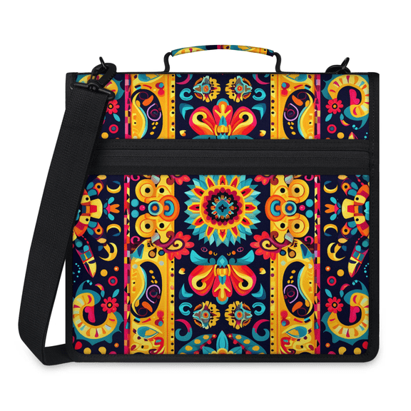 Herdesigns Mexico Floral Zipper Binder 1.5 Inch 3 D-Rings with Shoulder Strap & Handle, Waterproof Binder Organizer Bag for 13 Inch Laptop
