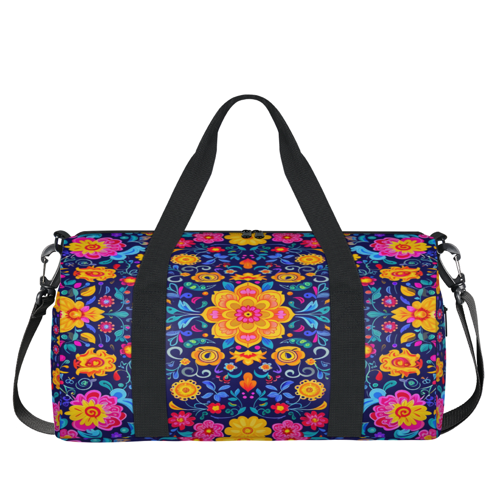 Herdesigns Mexico Flower Gym Bag for Women, Duffle Bag for Travel Sport, Lightweight Waterproof Carry on Weekender Dance Yoga Workout Bags