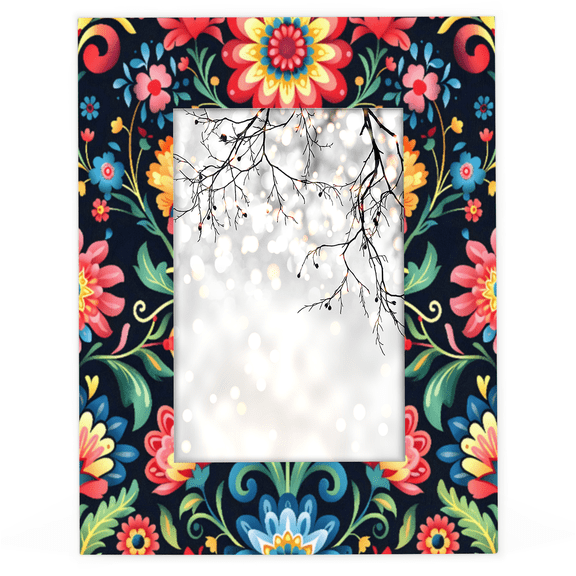 Herdesigns Mexico Otomi Style Floral 4x6 Picture Frame Wood Photo Frame Table Display or Wall Hanging Decoration for Vertical or Horizontal Display