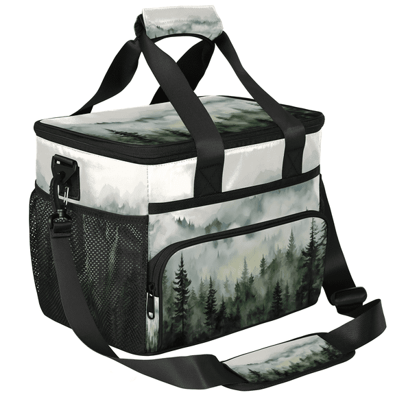 Herdesigns Misty Forest Pine Tree Large Lunch Box for Adults Women Men with Adjustable Shoulder Strap, Insulated Reusable Lunch Bag Leakproof Cooler Tote Bag