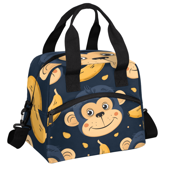 Herdesigns Monkey Insulated Lunch Bag for Women Men Adults Large Reusable Lunch Box Banana Leakproof Cooler Tote Bags with Adjustable Shoulder Strap