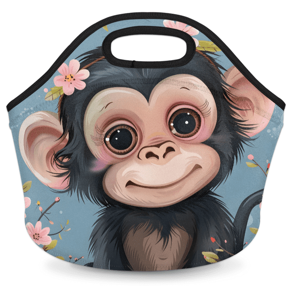 Herdesigns Monkey Neoprene Lunch Bag, Animals Insulated Lunch Box for Women Men Washable Lunch Tote Soft Lunch Container With Zipper for Work Picnic Travel