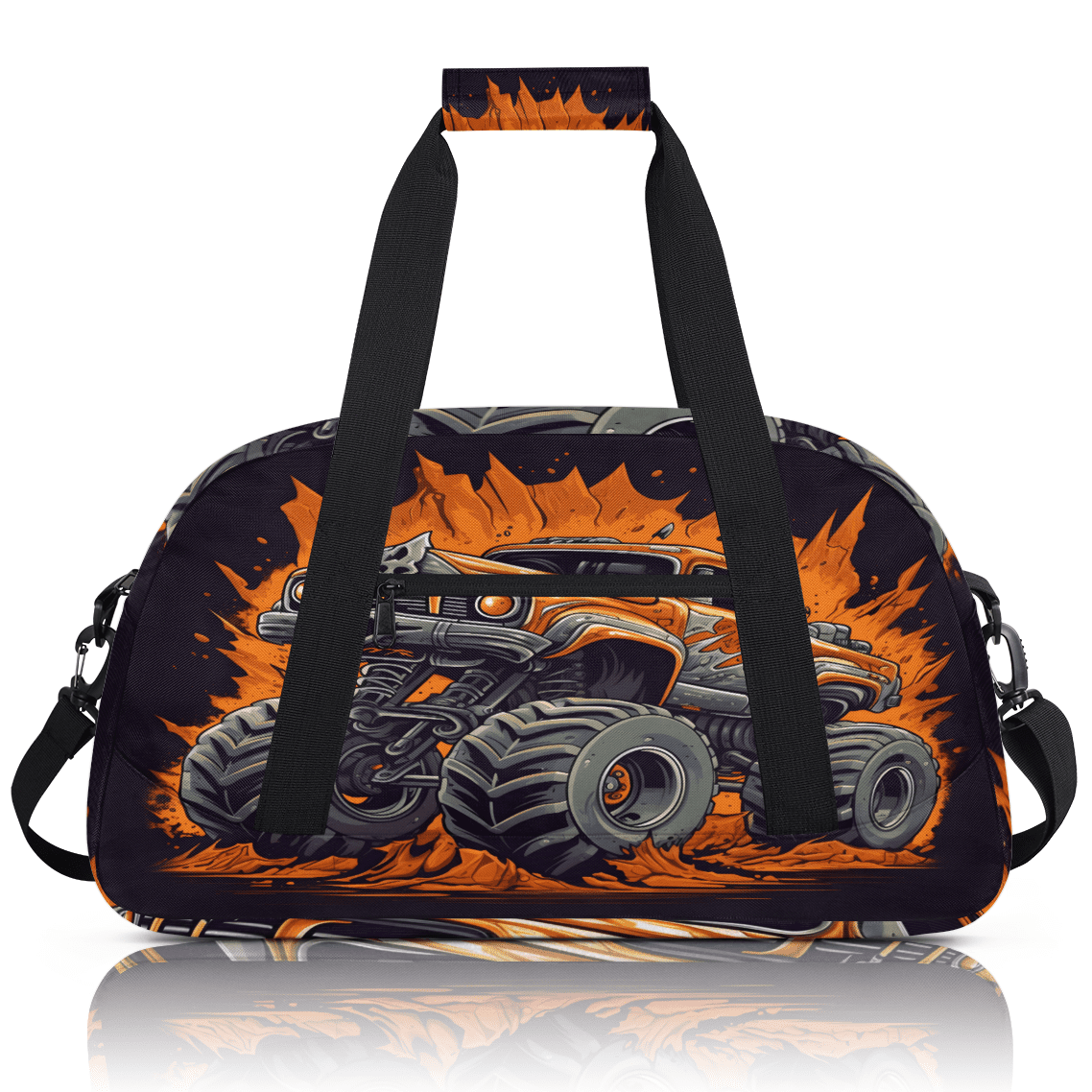 Herdesigns Monster Truck Sports Duffle Bag for Women & Men, Cartoon Car Gym Bag Dance Bag Overnight Bag Carry On Weekender Travel Bag