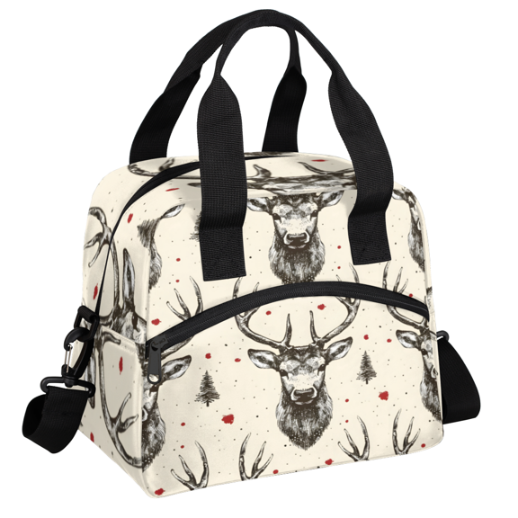 Herdesigns Moose Elk Insulated Lunch Bag for Women Men Adults Large Reusable Lunch Box Bull Elk Leakproof Cooler Tote Bags with Adjustable Shoulder Strap