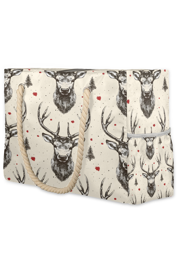 Moose Elk Tote Beach Bag for Women Ladies Large Zipper Beach Bags Bull Elk Waterproof Sandproof Sports Gym Swim Pool Travel Bag
