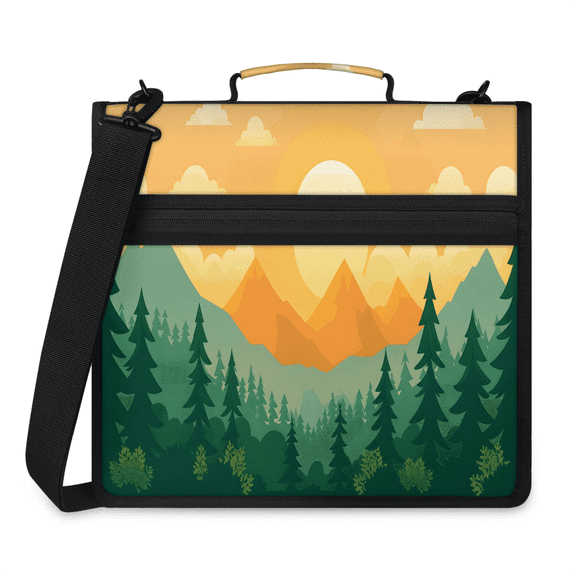 Herdesigns Mountain Forest Zipper Binder 1.5 Inch 3 D-Rings with Shoulder Strap & Handle, Waterproof Sunset Binder Organizer Bag for 13 Inch Laptop