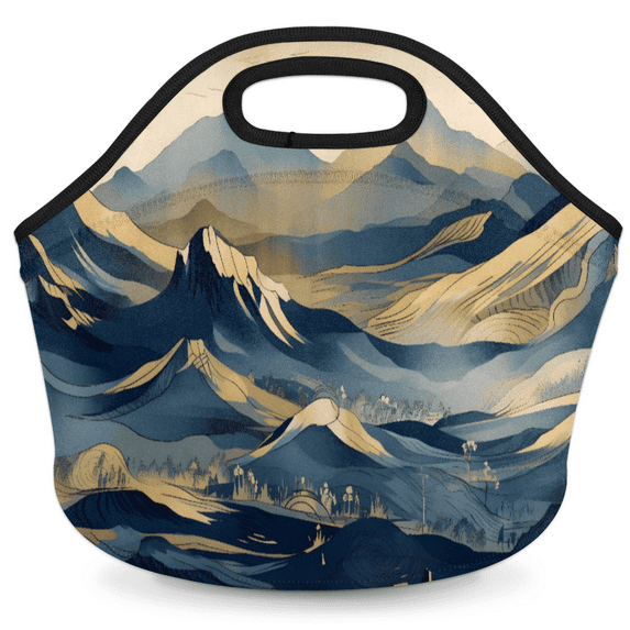 Herdesigns Mountains Insulated Neoprene Lunch Bag for Women Men Lunch Box Washable Reusable Lunch Tote Lightweight Lunch Handbag for Work Outdoor Picnic