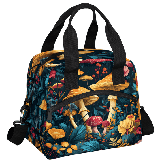 Herdesigns Mushroom Insulated Lunch Bag for Women Men Adults Large Reusable Lunch Box Forest Theme Leakproof Cooler Tote Bags with Adjustable Shoulder Strap