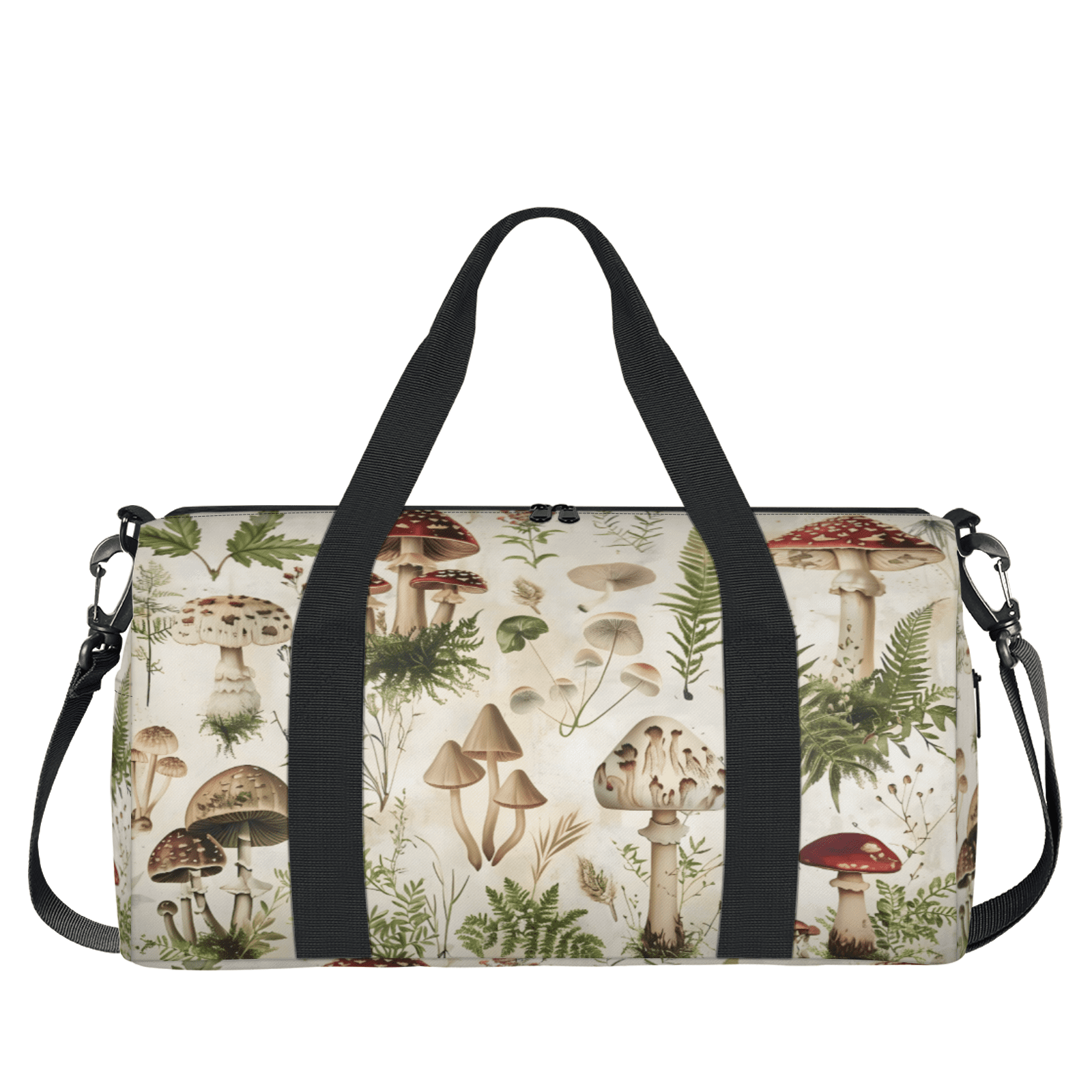 Herdesigns Mushroom Plants Ferns Gym Bag for Women, Duffle Bag for Travel Sport, Lightweight Waterproof Carry on Weekender Overnight Dance Yoga Workout Bags