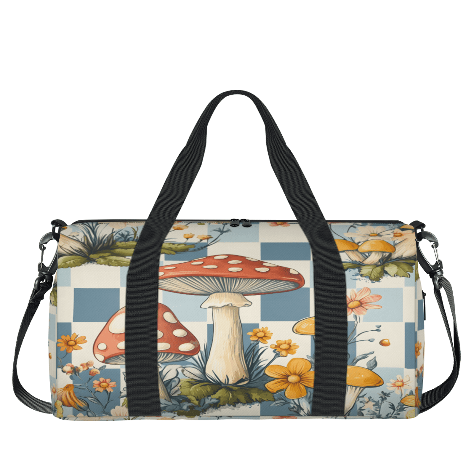 Herdesigns Mushroom Travel Duffle Bag Sports Yoga Weekender Overnight Carry on Workout Bags Lightweight Waterproof Gym Tote Bag for Women Boho