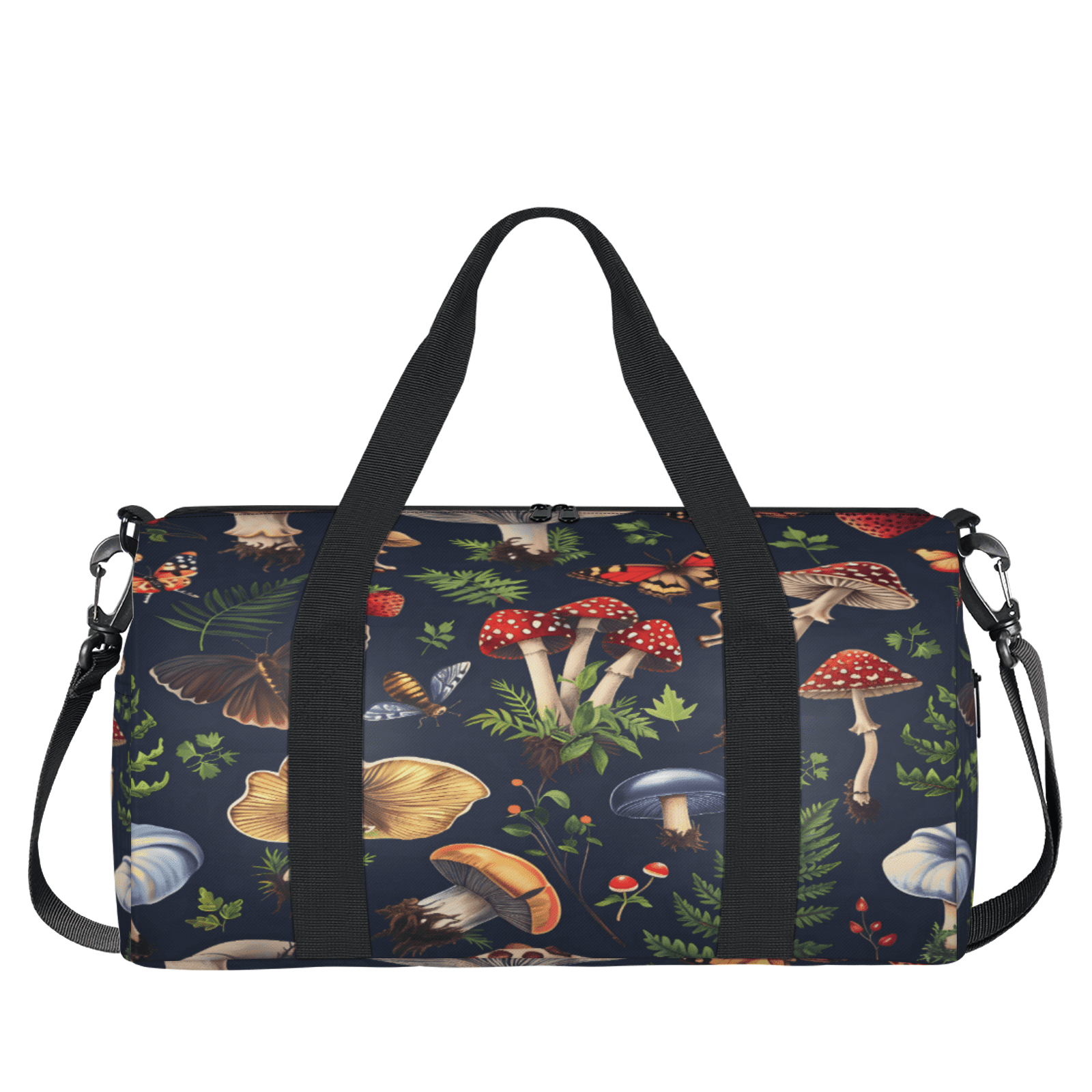 Herdesigns Mushrooms Butterfly Floral Boho Gym Bag for Women, Duffle Bag for Travel Sport, Lightweight Waterproof Carry on Weekender Overnight Dance Yoga Workout Bags