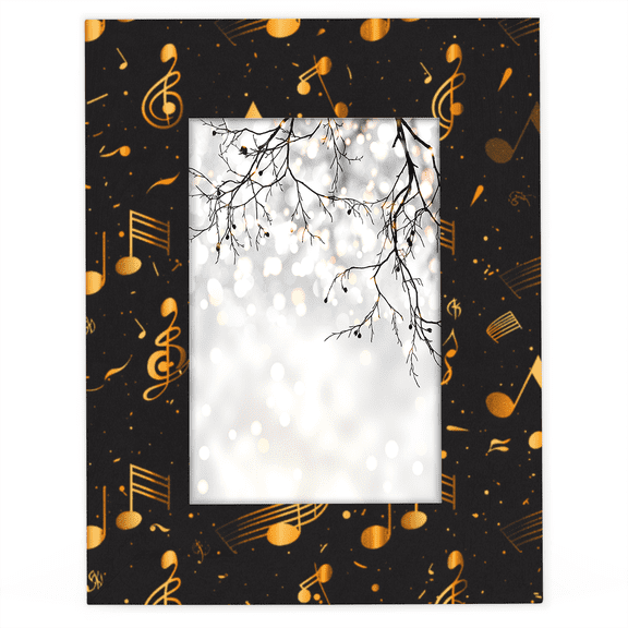 Herdesigns Music 5x7 Picture Frame, Gold and Black Musical Notes Wood Photo Frame for Living Room Bedroom, Vertical & Horizontal Display