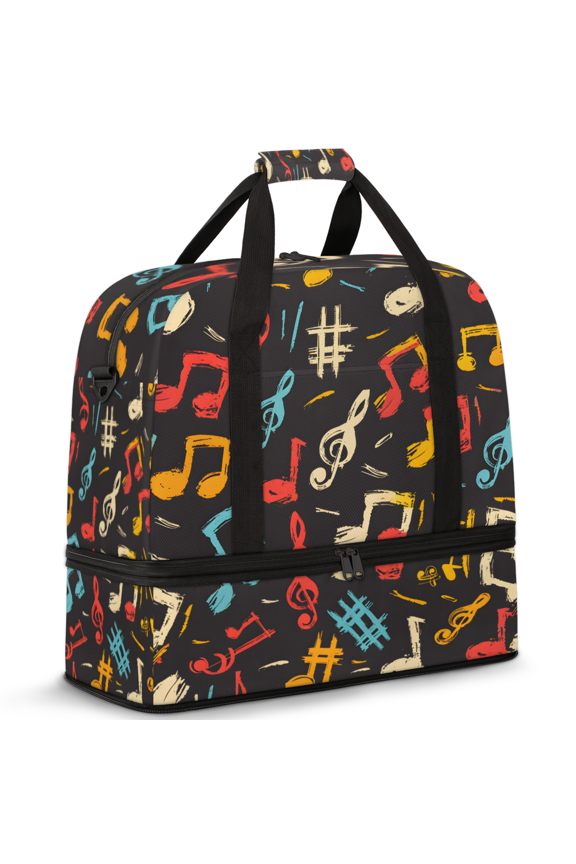 Music Note Foldable Travel Duffel Bag for Women Men, Weekend Overnight Carry On Bags with Shoe Compartment