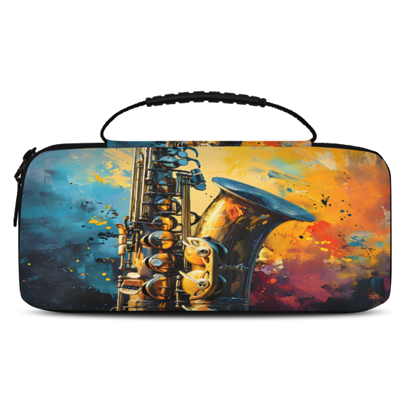 Herdesigns Music Saxophone Carrying Case for Nintendo Switch OLED Model 2021 & Switch 2017 with 20 Game Card Slots, Portable Travel Carry Case for Accessories and Console