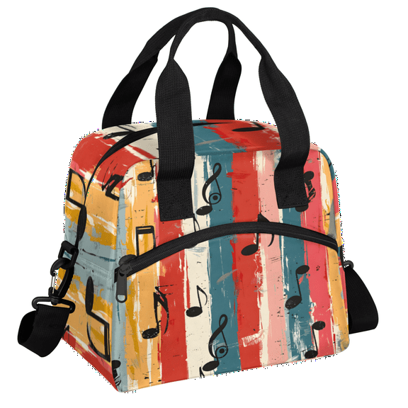 Herdesigns Music Themed Insulated Lunch Bag for Women Men Adults Large Reusable Lunch Box Musical Notes Leakproof Cooler Tote Bags with Adjustable Shoulder Strap