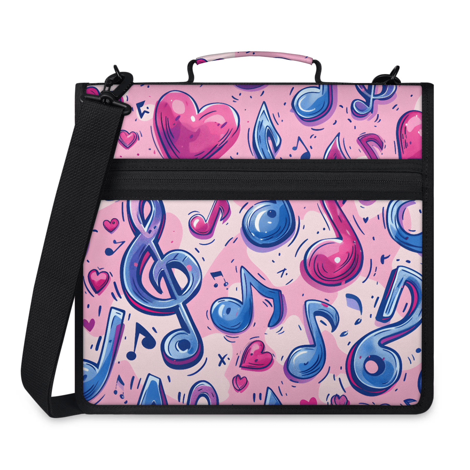 Herdesigns Musical Notes Zipper Binder 1.5 Inch 3 D-Rings with Shoulder Strap & Handle, Waterproof Binder Organizer Bag for 13 Inch Laptop