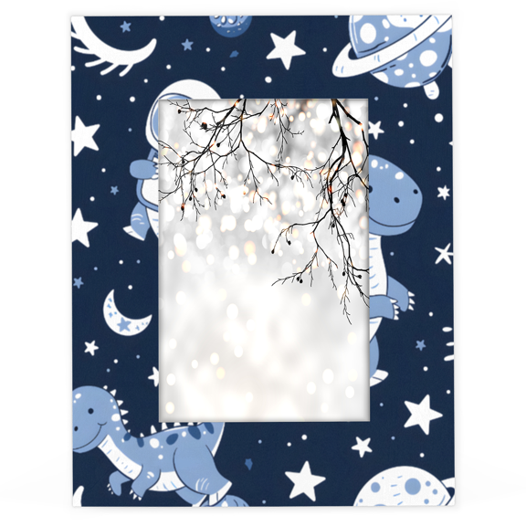Herdesigns Dinosaur 4x6 Picture Frame Blue Dino Wood Photo Frame Table Display or Wall Hanging Decoration for Vertical or Horizontal Display