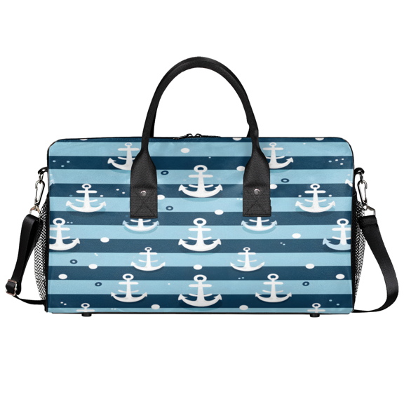 Herdesigns Nautical Anchor Travel Gym Bag, Stripes Sports Duffle Bag Waterproof Lightweight Weekend Carry On Tote for Men Women