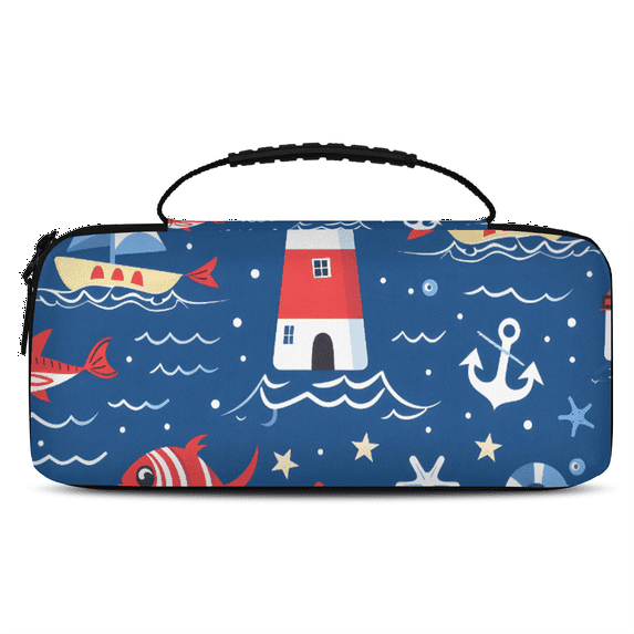 Herdesigns Nautical Coastal Carry Case Compatible with Nintendo Switch 2, with 20 Game Card Slots, Ocean Beach Lighthouse Portable Travel Carrying Case Pouch for Accessories & Games