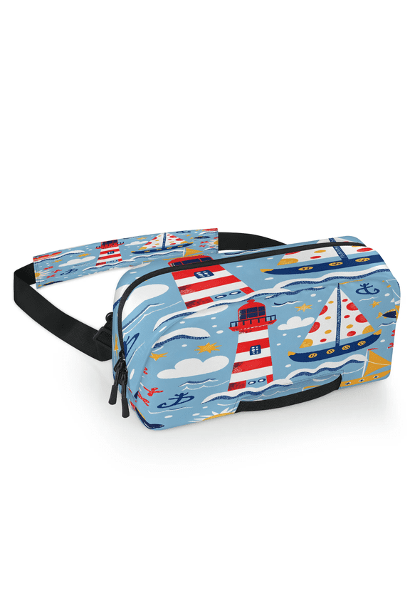 Nautical Coastal Carrying Case Bag for Gaming Console, Waterproof Travel Crossbody Sling Bag Compatible with Nintendo Switch 2, Adjustable Shoulder Strap Chest Bag, Sailboat Lighthouse