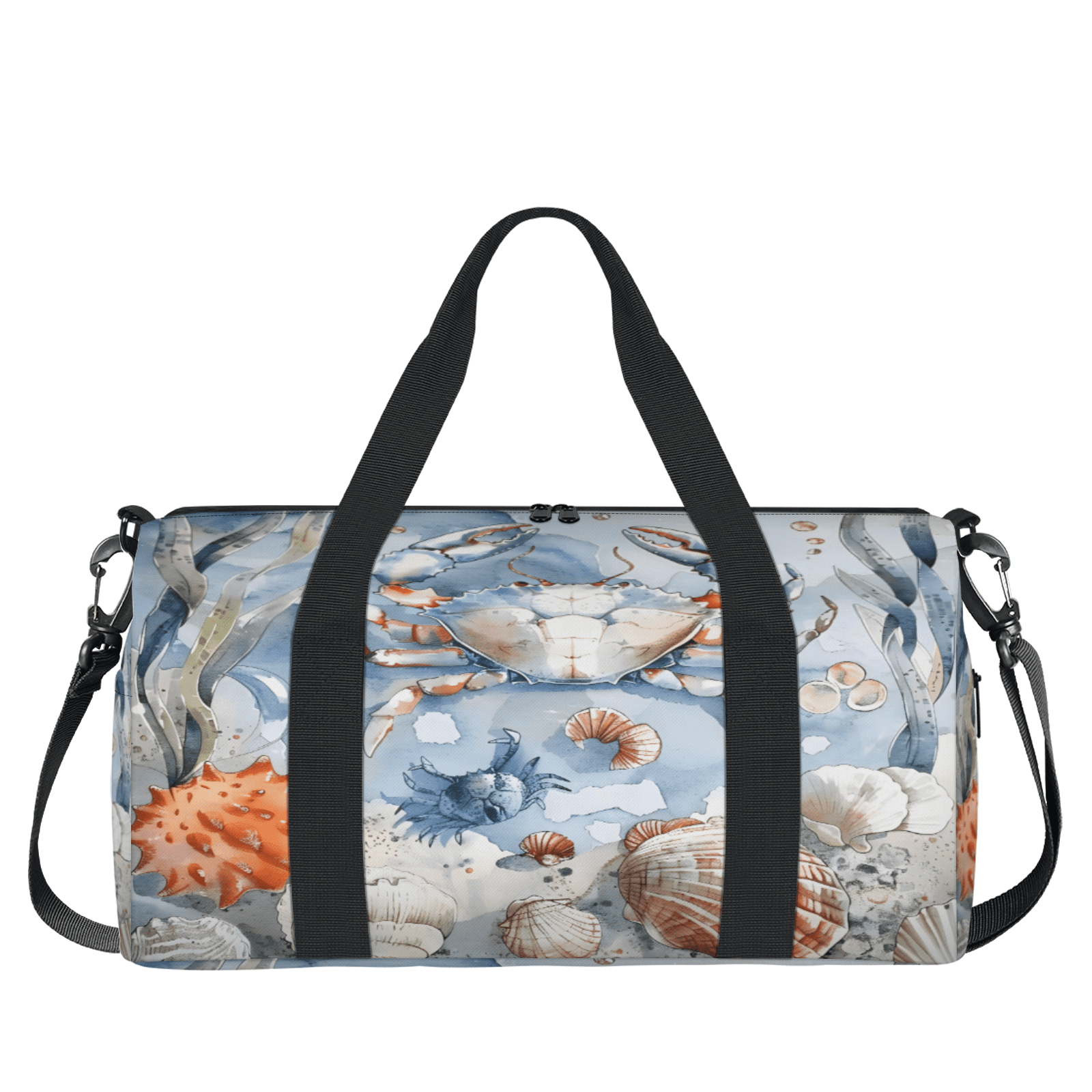 Herdesigns Nautical Coastal Crab Starfish Seashell Gym Bag for Women, Duffle Bag for Travel Sport, Lightweight Waterproof Carry on Weekender Overnight Dance Yoga Workout Bags