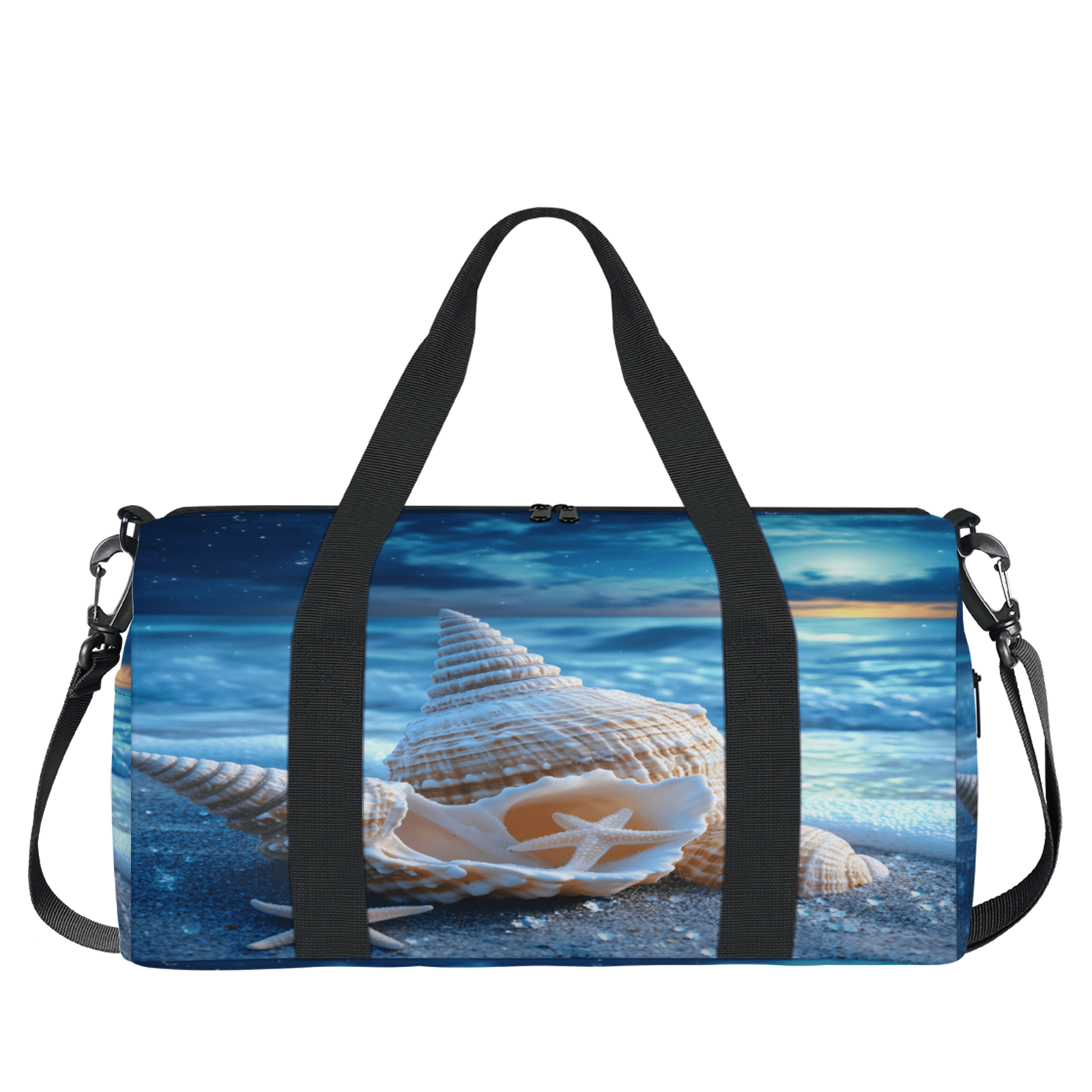 Herdesigns Nautical Coastal Gym Bag for Women, Starfish Seashell Coral Beach Duffle Bag for Travel Sport, Lightweight Waterproof Carry on Weekender Overnight Dance Yoga Workout Bags