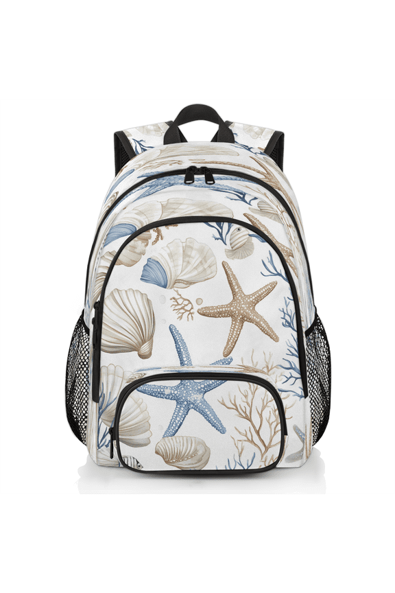 Nautical Coastal Laptop Backpack 18.3 Inch Travel Backpack for Women Men, Ocean Beach Seashell Starfish Themed Work Computer Backpacks Large Teacher Nurse Bag Casual Daypack