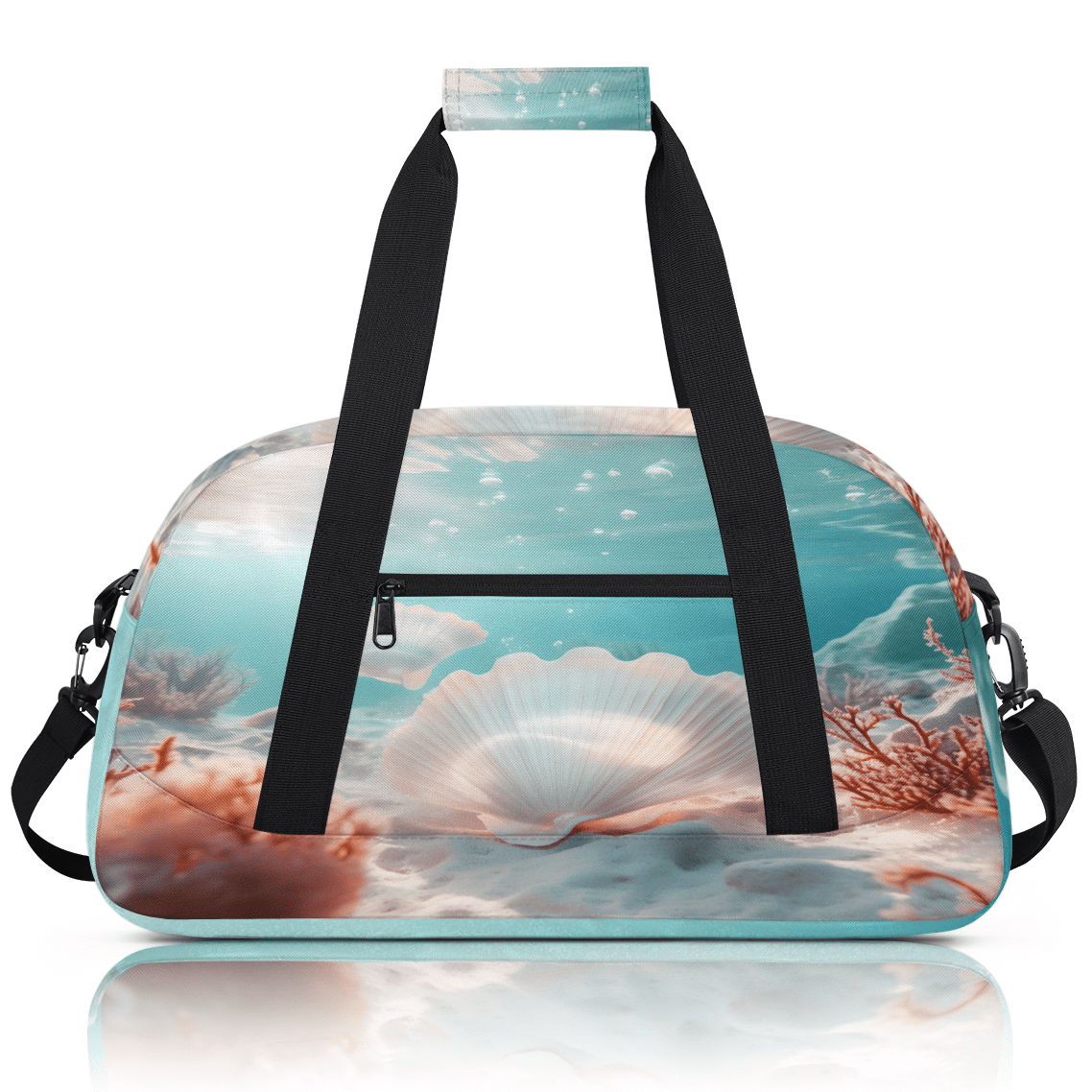 Herdesigns Nautical Coastal Sports Duffle Bag for Women & Men, Ocean Beach Seashell Gym Bag Dance Bag Overnight Bag Carry On Weekender Travel Bag