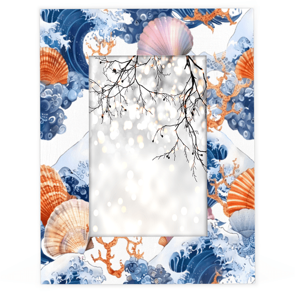 Herdesigns Nautical Coastal Starfish Seashell 5x7 Picture Frame, Wood Photo Frame for Living Room Bedroom, Vertical & Horizontal Display