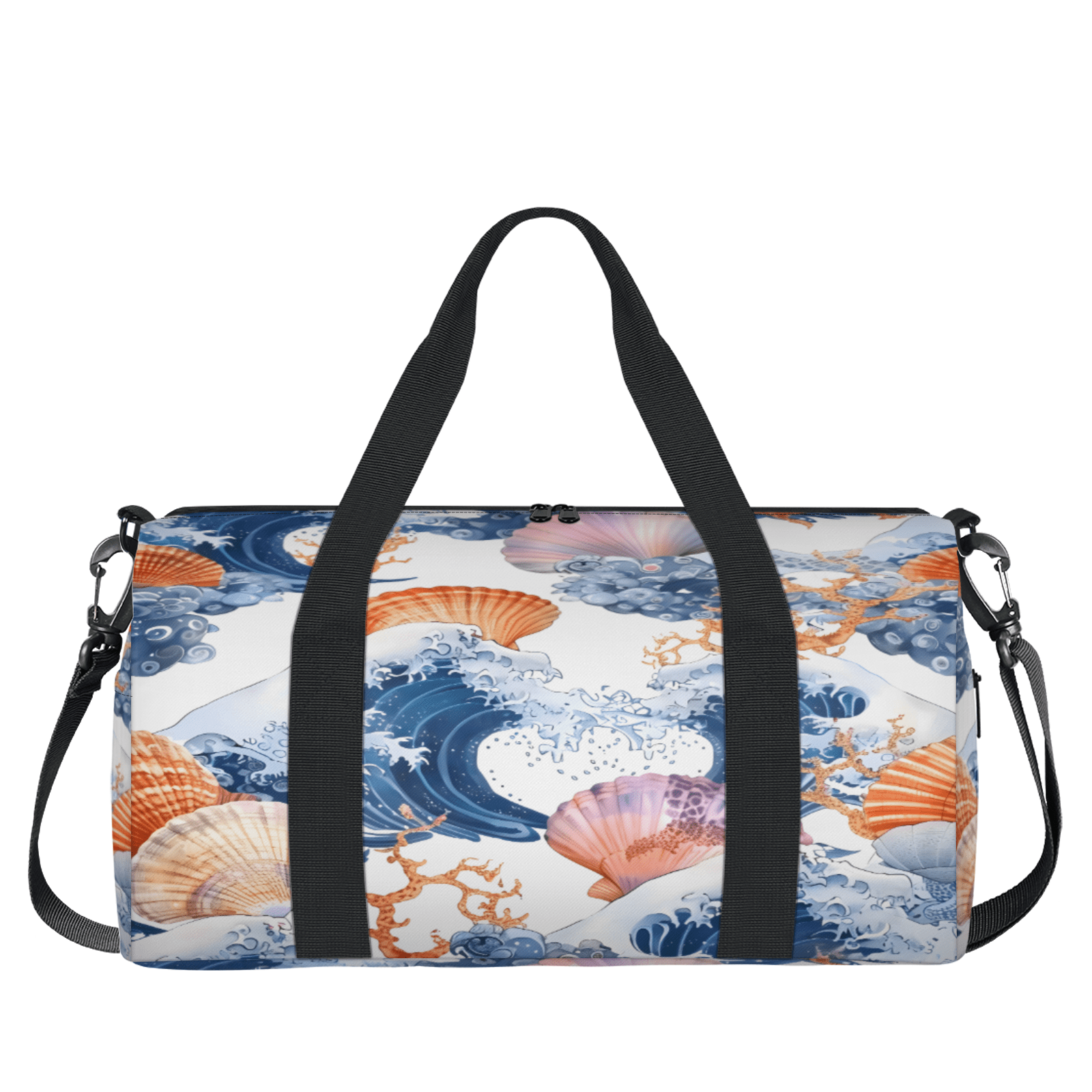 Herdesigns Nautical Coastal Starfish Seashell Gym Bag for Women, Duffle Bag for Travel Sport, Lightweight Waterproof Carry on Weekender Overnight Dance Yoga Workout Bags