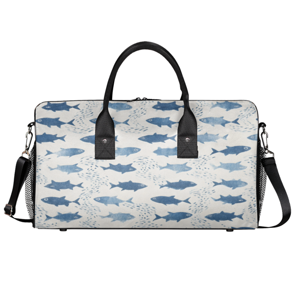 Herdesigns Nautical Fish Sports Travel Duffle Bag for Men Women, Gym Bag Waterproof Lightweight Weekend Carry On Tote, Retro Sea Fishing