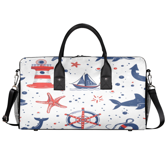 Herdesigns Nautical Lighthouse Travel Gym Bag, Dolphins Sailboat Starfish Sports Duffle Bag Waterproof Lightweight Weekend Carry On Tote for Men Women
