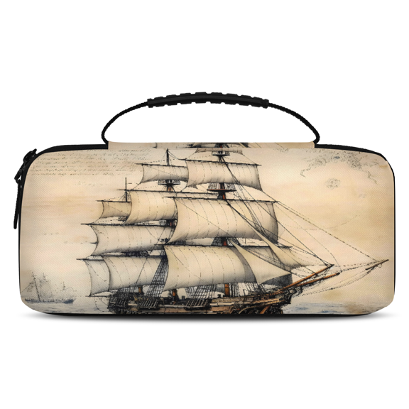 Herdesigns Nautical Ocean Pirate Ship Carrying Case for Nintendo Switch OLED Model 2021 & Switch 2017 with 20 Game Card Slots, Portable Travel Carry Case for Accessories and Console