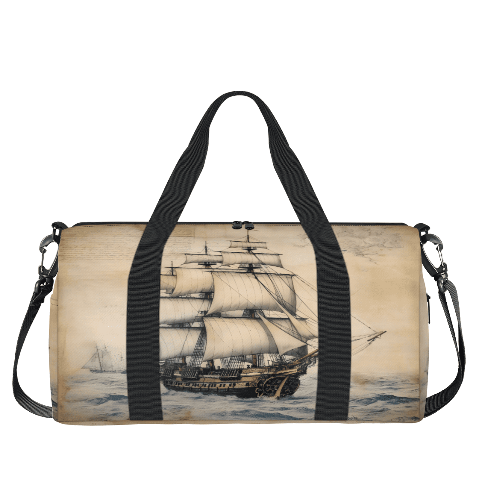 Herdesigns Nautical Ocean Pirate Ship Gym Bag for Women, Duffle Bag for Travel Sport, Lightweight Waterproof Carry on Weekender Overnight Dance Yoga Workout Bags