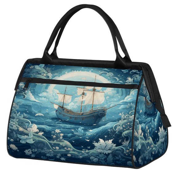 Herdesigns Nautical Old Ship On The Ocean Travel Duffle Bag for Women Men, Waterproof Weekender Carry On Bag, Sport Gym Overnight Tote Hospital Personal Item Bag