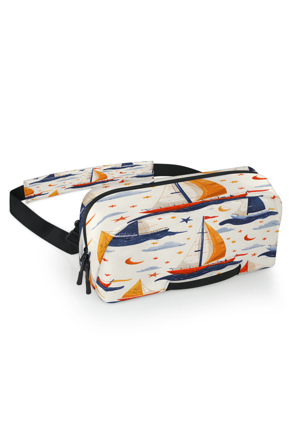 Nautical Sailboat Carrying Case Bag for Gaming Console, Waterproof Travel Crossbody Sling Bag Compatible with Nintendo Switch 2, Adjustable Shoulder Strap Chest Bag, Moon Star Cloud