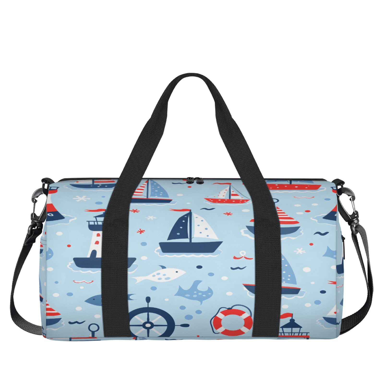 Herdesigns Nautical Sailboat Gym Bag for Women, Duffle Bag for Travel Sport, Ocean Fish Lightweight Waterproof Carry on Weekender Dance Yoga Workout Bags
