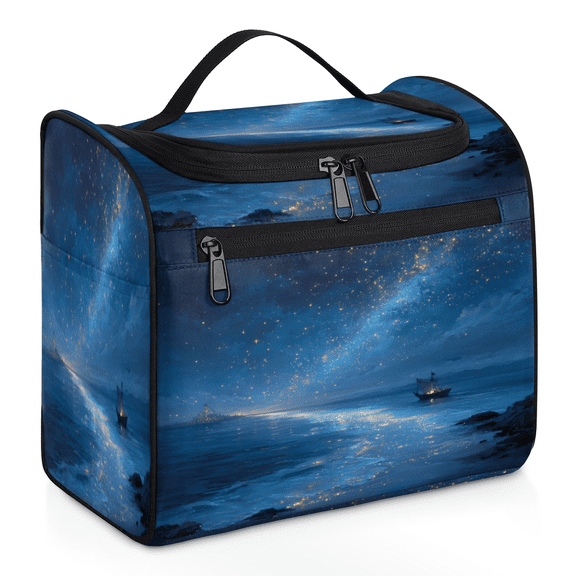 Herdesigns Nautical Sailboat Large Travel Toiletry Bag with Hanging Hook for Women Men, Galaxy Starry Makeup Cosmetic Organizer for Accessories