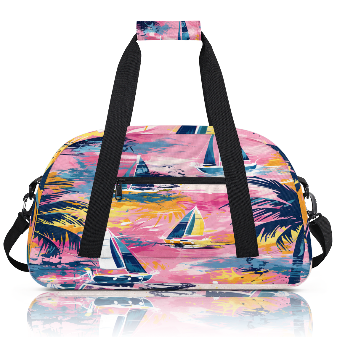 Herdesigns Nautical Sailboat Sports Duffle Bag for Women & Men, Ocean Beach Gym Bag Dance Bag Overnight Bag Carry On Weekender Travel Bag