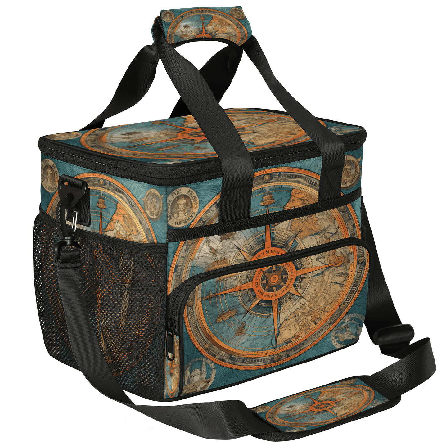 Herdesigns Nautical Ship Compass Large Lunch Box for Adults Women Men with Adjustable Shoulder Strap, Insulated Reusable Lunch Bag Leakproof Cooler Tote Bag