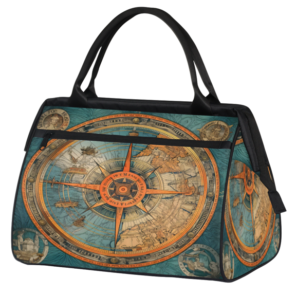 Herdesigns Nautical Ship Compass Travel Duffle Bag for Women Men, Waterproof Weekender Carry On Bag, Sport Gym Overnight Tote Hospital Personal Item Bag