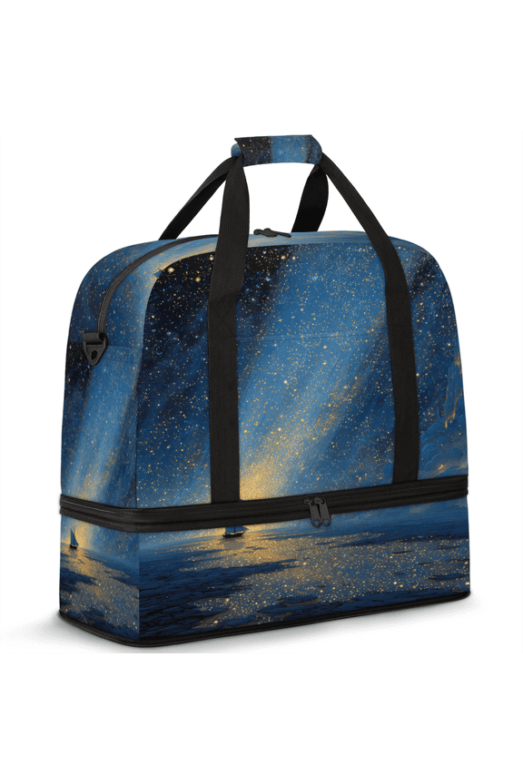 Nautical Ship Foldable Travel Duffel Bag for Women Men, Galaxy Starry Weekend Overnight Carry On Bags with Shoe Compartment