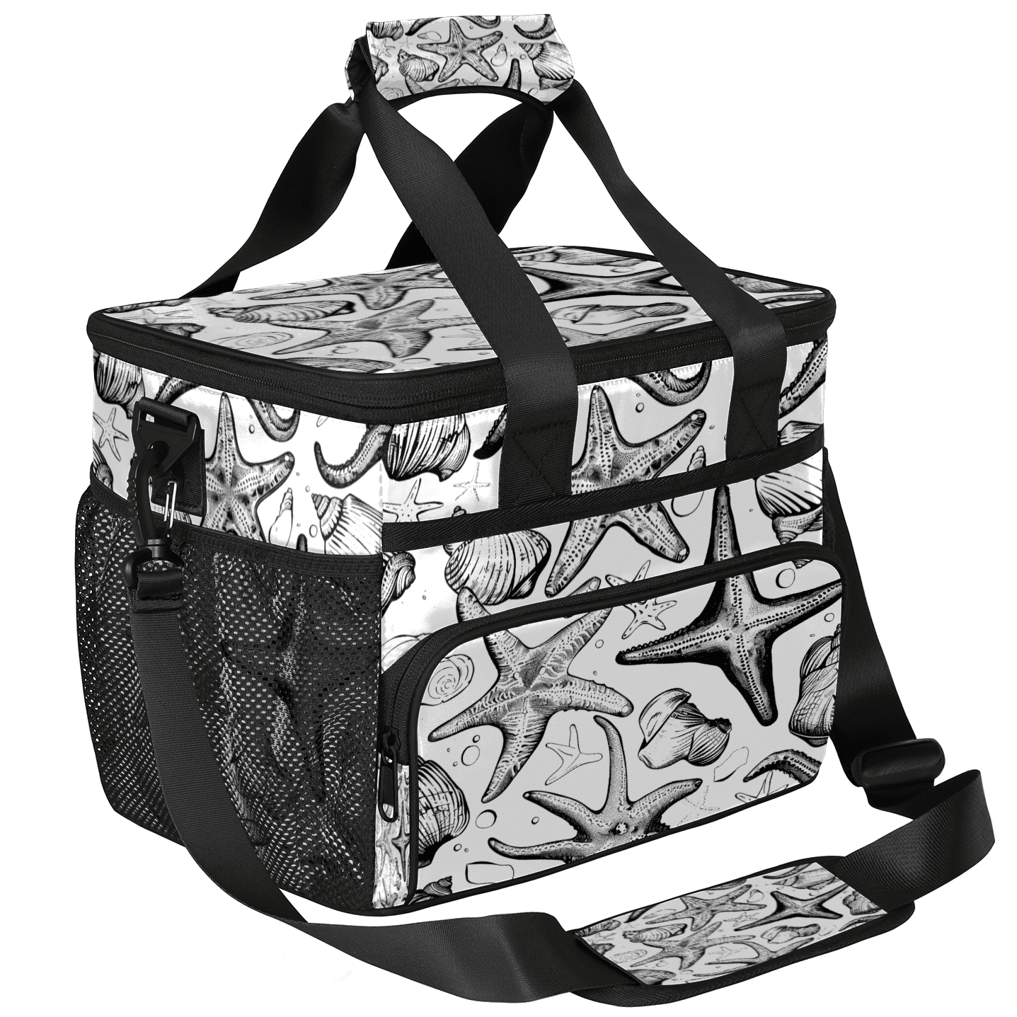 Herdesigns Nautical Starfish Large Lunch Box for Adults Women Men with Adjustable Shoulder Strap, Insulated Reusable Lunch Bag Leakproof Cooler Tote Bag