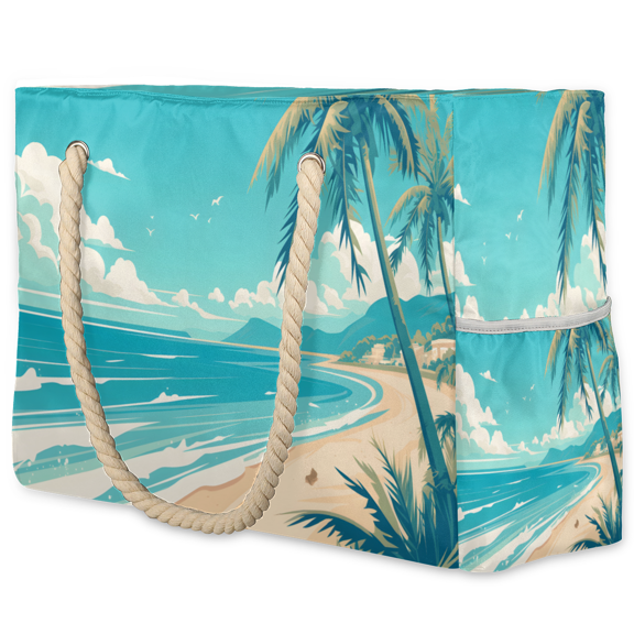 Herdesigns Ocean Beac Tote Beach Bag for Women Ladies with Zipper Palm Tree Large Waterproof Sandproof Swim Pool Bag