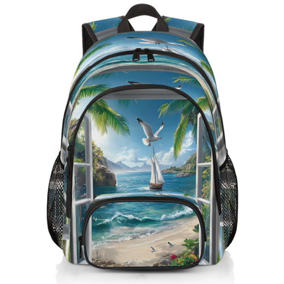 Herdesigns Ocean Beach Laptop Backpack 18.3 Inch Travel Backpack for Women Men, Summer Theme Work Computer Backpacks Large Teacher Nurse Bag Casual Daypack