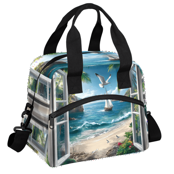 Herdesigns Ocean Beach Lunch Bag for Men Women Adults Summer Theme Insulated Lunch Box Leakproof Cooler Tote Bag Organizer with Adjustable Shoulder Strap
