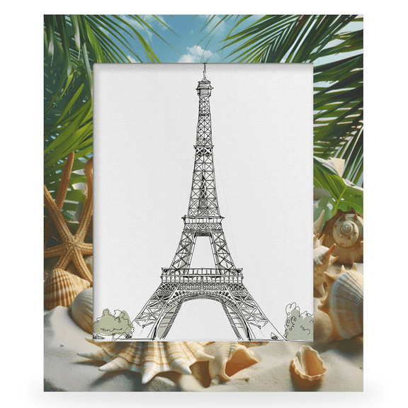 Herdesigns Ocean Beach Seashell Palm Tree 8x10 Picture Frame, Wood Photo Frame for Wall & Tabletop, Vertical & Horizontal Display Home Decor