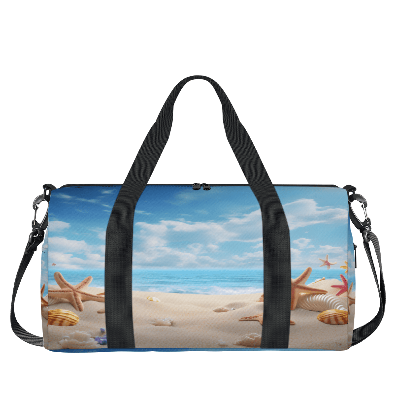 Herdesigns Ocean Beach Seashell Starfish Gym Bag for Women, Duffle Bag for Travel Sport, Nautical Coastal Lightweight Waterproof Carry on Weekender Dance Yoga Workout Bags