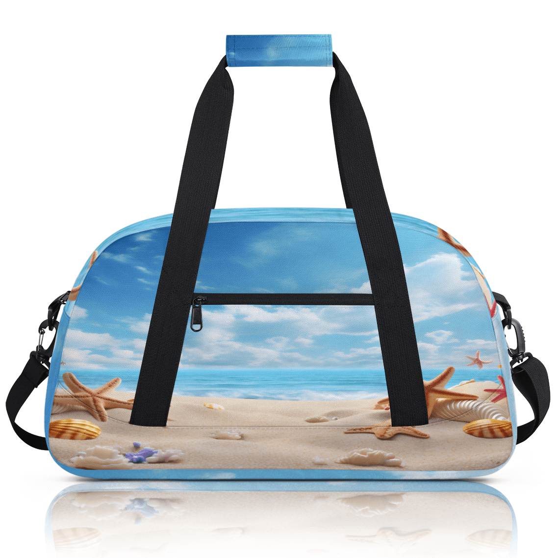 Herdesigns Ocean Beach Seashell Starfish Sports Duffle Bag for Women & Men, Nautical Coastal Gym Bag Dance Bag Overnight Bag Carry On Weekender Travel Bag